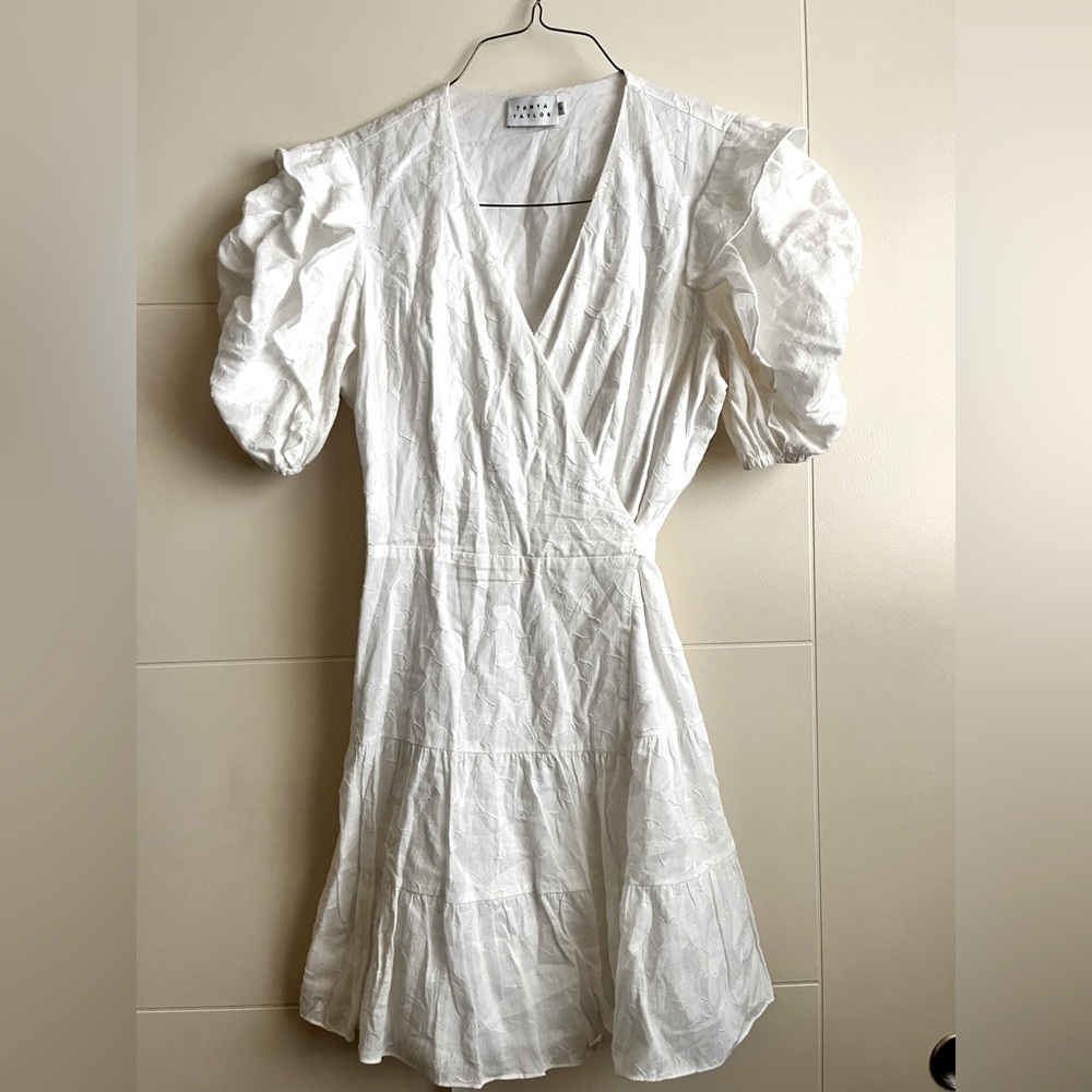 Tanya Taylor Kimora Mini Cotton Wrap Dress in Optic White Size 8
